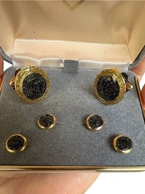 Vtg "The Competition" Diamond Dust Cufflink & Stud Set - Genuine Congo Diamonds
